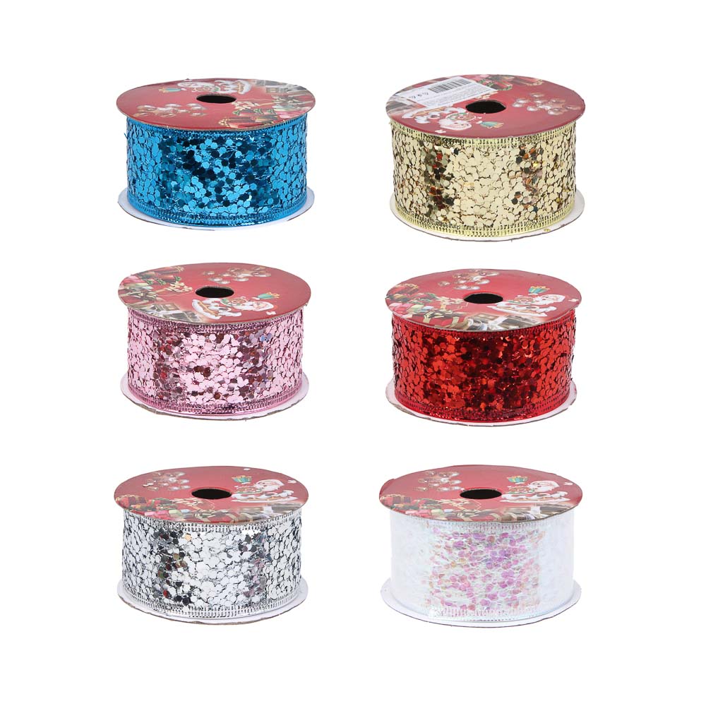 Лента для подарков, 3,8 см x 2,7 м, полиэстер, микс 24 шт., арт.№ 505-158