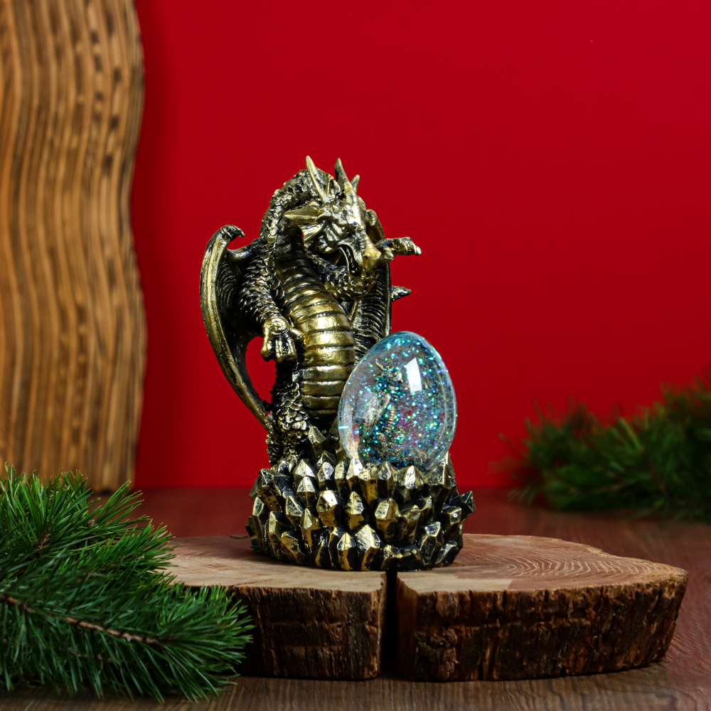 СНОУ БУМ Сувенир со снежным шаром "Сказочный дракон" 16х15х22, полистоун, состаренная бронза, арт.№ 359-872
