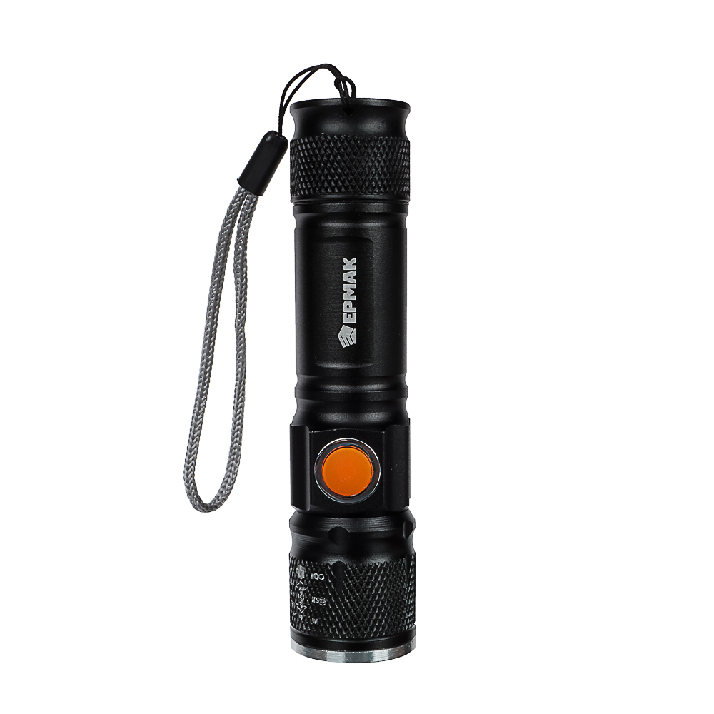 Фонарь ручной тм ЕРМАК, XPE,1000 мАч,10x2x2см,4 режима,пластик,металл, с USB штекером,фокусировка, арт.№ 224-015