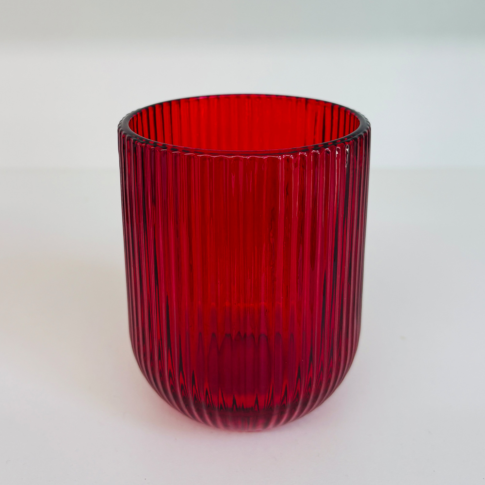 Стакан для воды тм MILLIMI Грея Марсала, стекло, 250мл, 7,5x9,5см, красный, рифленый, арт.№ 878-802