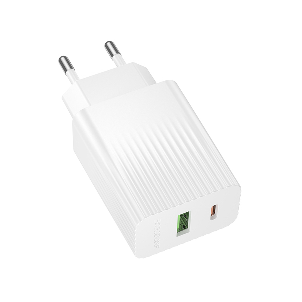 Сетевое зарядное устройство BOROFONE модель BAS74A, 1xUSB-C PD, 1xUSB-A QC 20W, цвет: белый, арт.№ 916-306