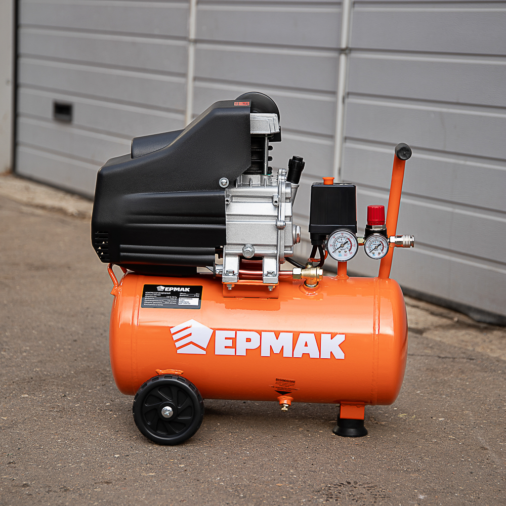 ЕРМАК Компрессор воздушный 150-24-1,2, 1 поршень, мощность 1200Вт, 24л, 150л/мин, арт.№ 690-025