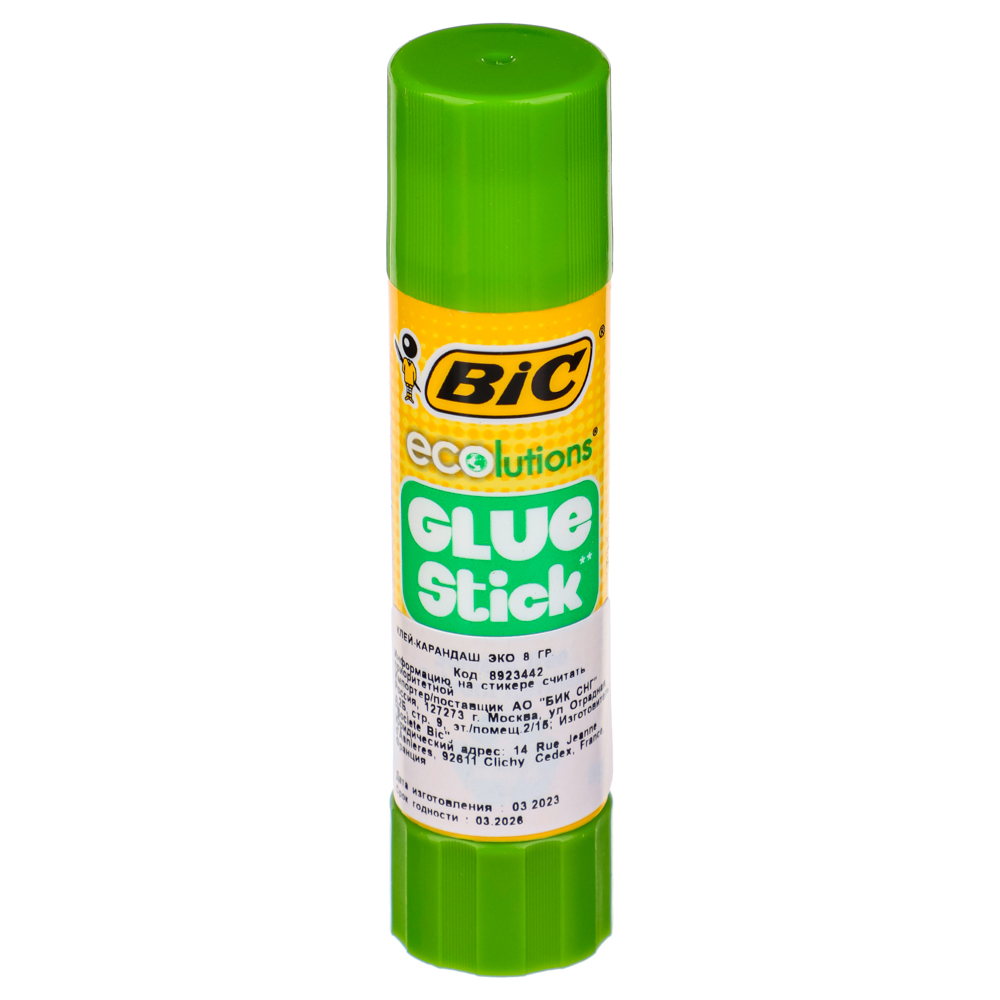 BIC Клей-карандаш "Эколюшен", прозрачный, твердый, нетоксичный, 8 г, арт.№ 586-041