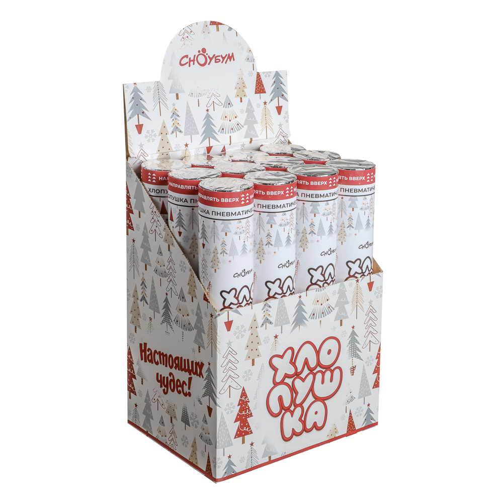 СНОУ БУМ Хлопушка пневматическая, 30 см, наполнитель фольга, дизайн с фольг.слоем, арт.№ 399-164