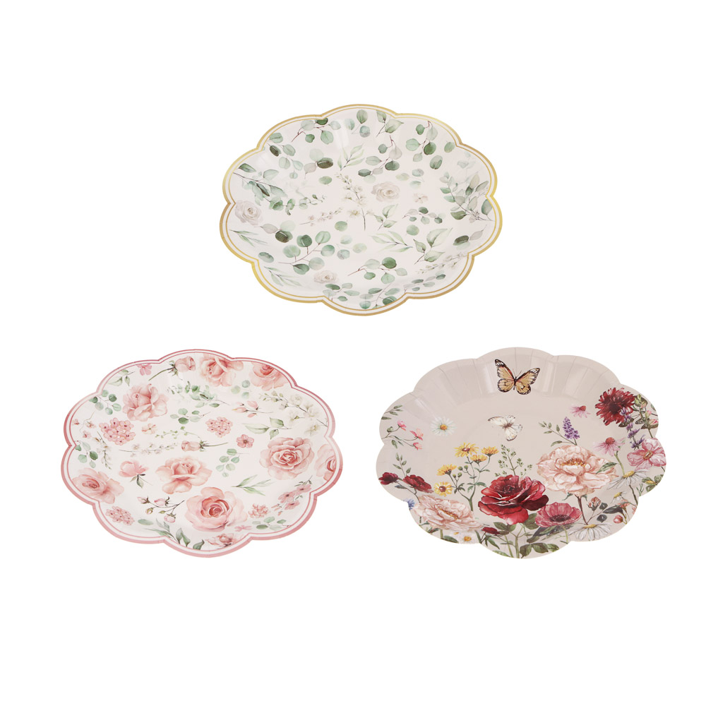 Набор тарелок бумажных "Цветы" тм Fntastic, 18 см, 6 шт, 3 вида, арт.№ 530-495