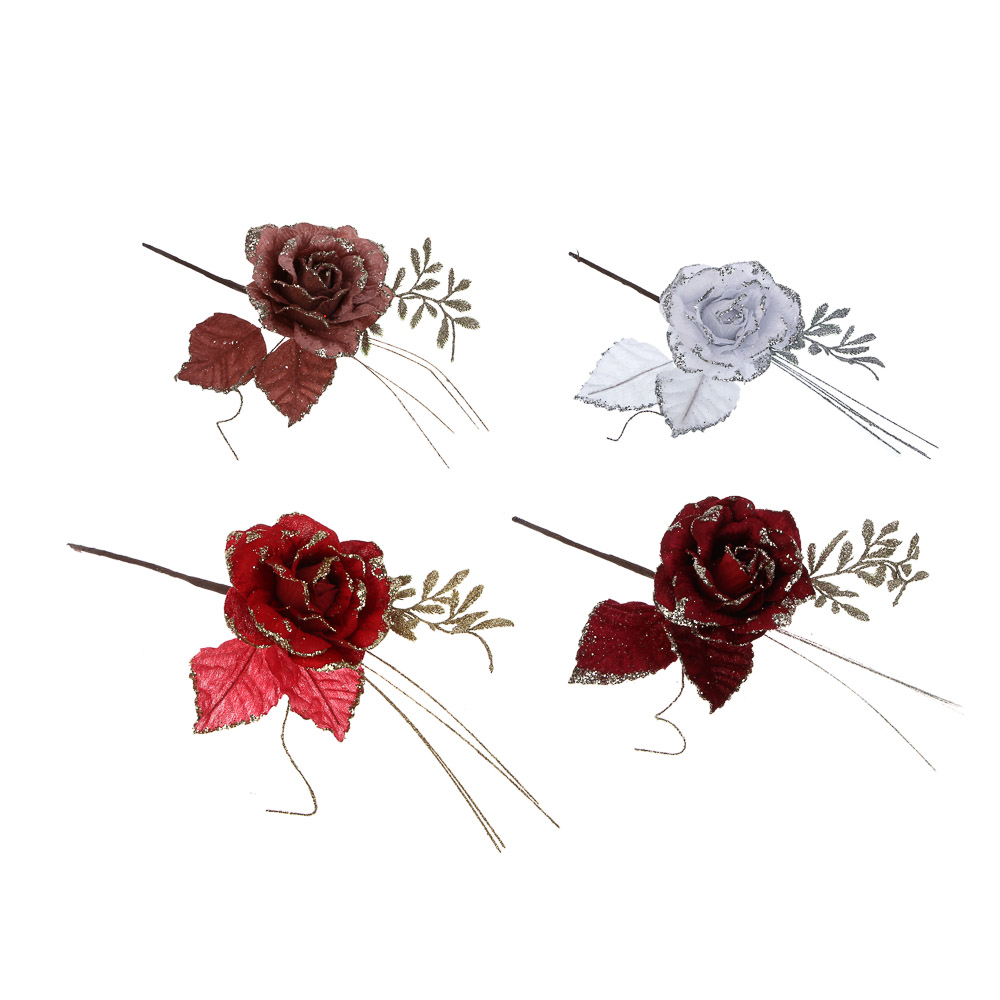 СНОУ БУМ Цветок 32 см, металл, полиэстер, ассортимент цветов, 4 цвета, арт.№ 348-102