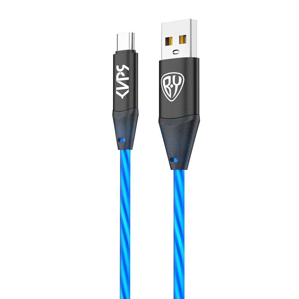 BY Киря Кабель для зарядки Светящийся Type-C, 1м, Быстрая зарядка 3А, QC, PD 36W, синяя подсветка, арт.№ 931-525