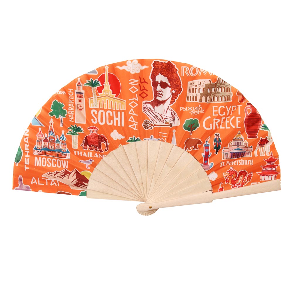 Веер "Рыжий Вайб", дерево / текстиль, 23 см, арт.№ 489-620