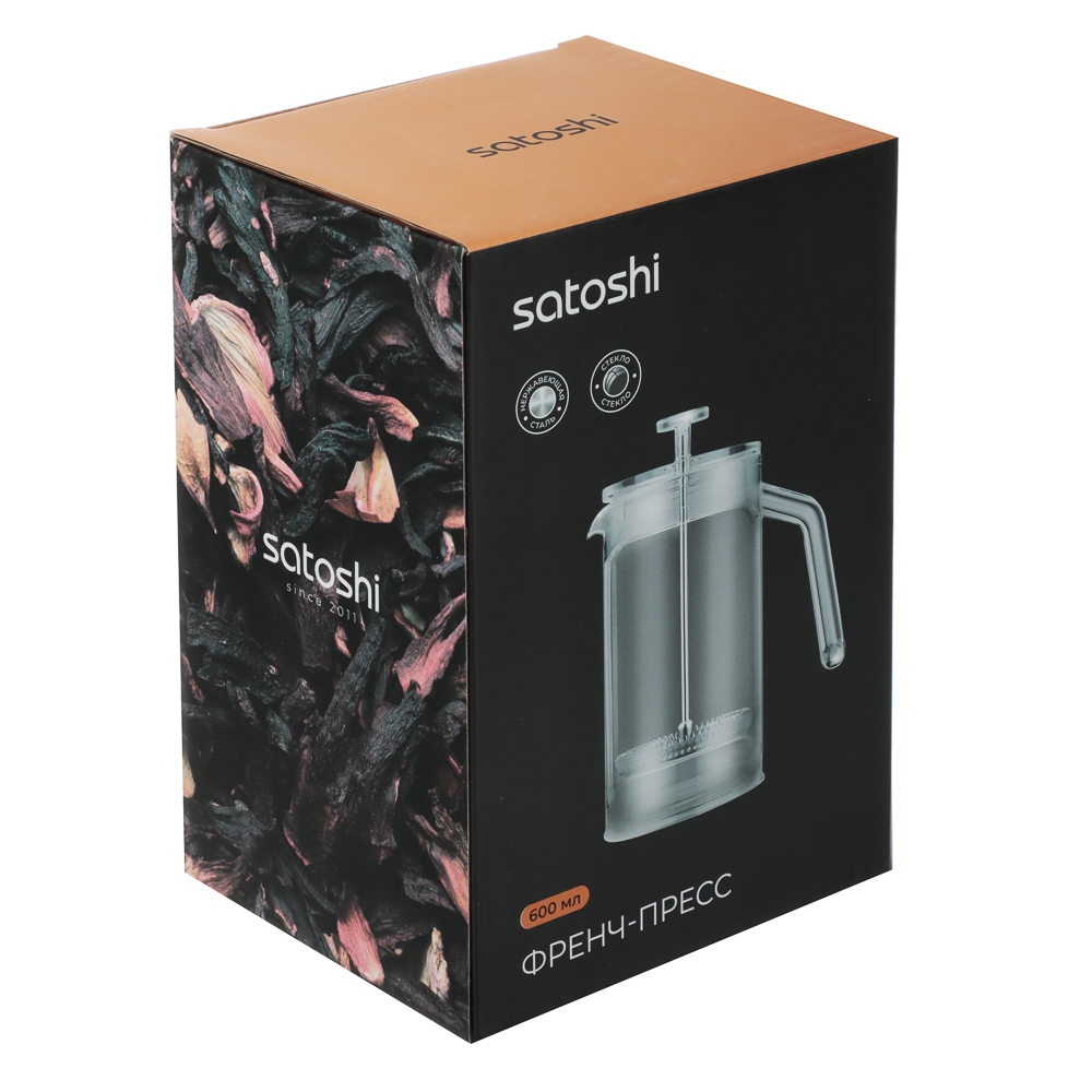 Френч-пресс тм SATOSHI Лимар 600 мл, жаропрочное стекло, арт.№ 850-277