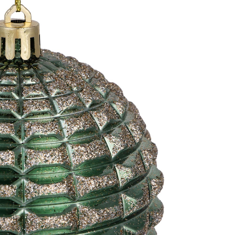 СНОУ БУМ Шар пластик 8 см, изумрудный, формовой в глиттере, арт.№ 373-635