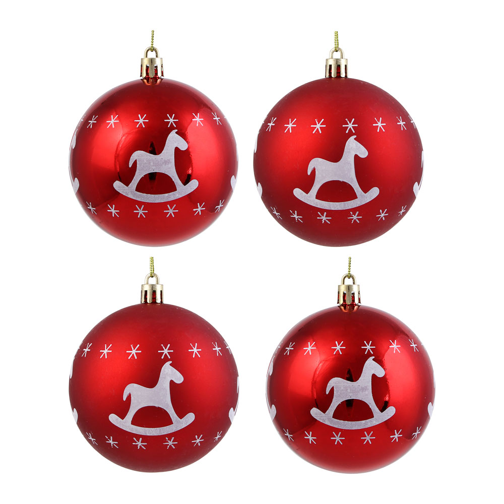 СНОУ БУМ Набор шаров 8 см, 4 шт, красный, пластик, глиттер, 26-119, арт.№ 373-554