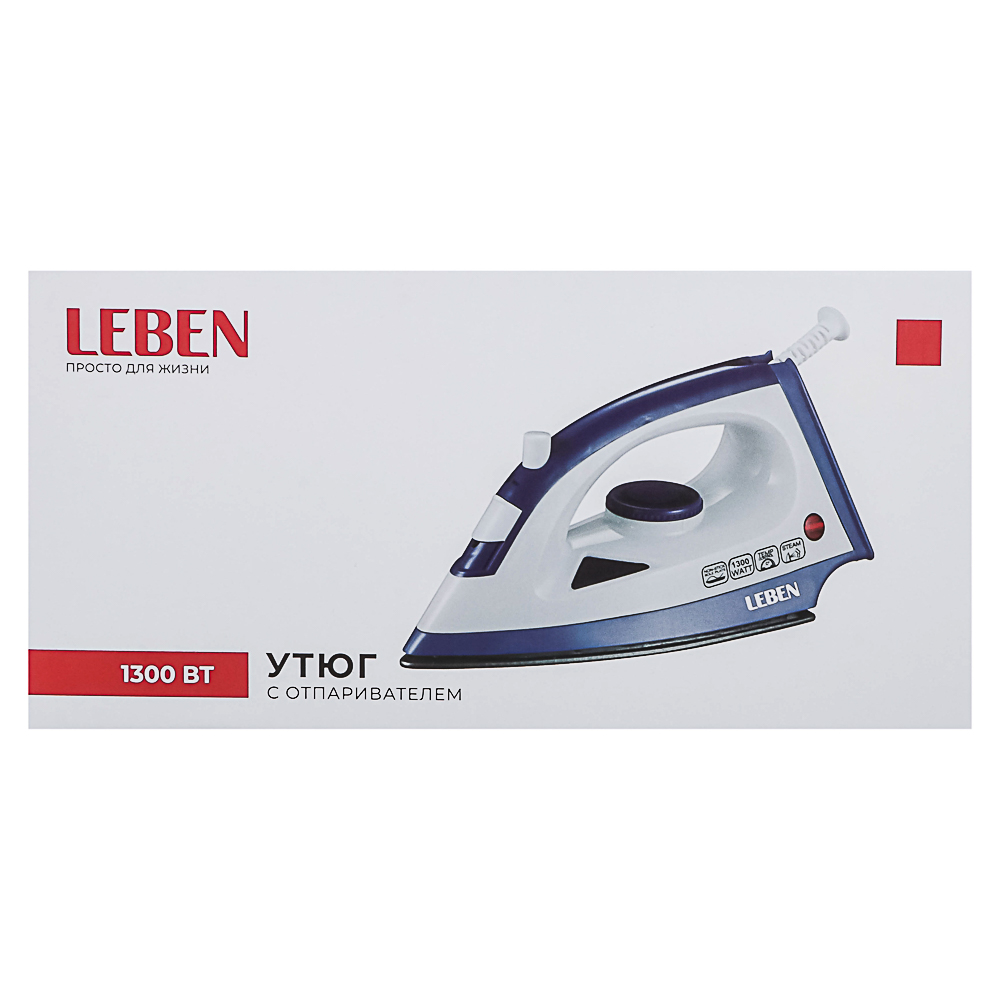 LEBEN Утюг 1300ВТ отпар, тефлон шнур 1,35м, арт.№ 249-057