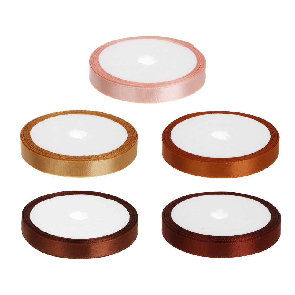 Лента для подарков атласная набор 5 цветов, 1 см x 4,5 м, полиэстер, арт.2, арт.№ 505-163