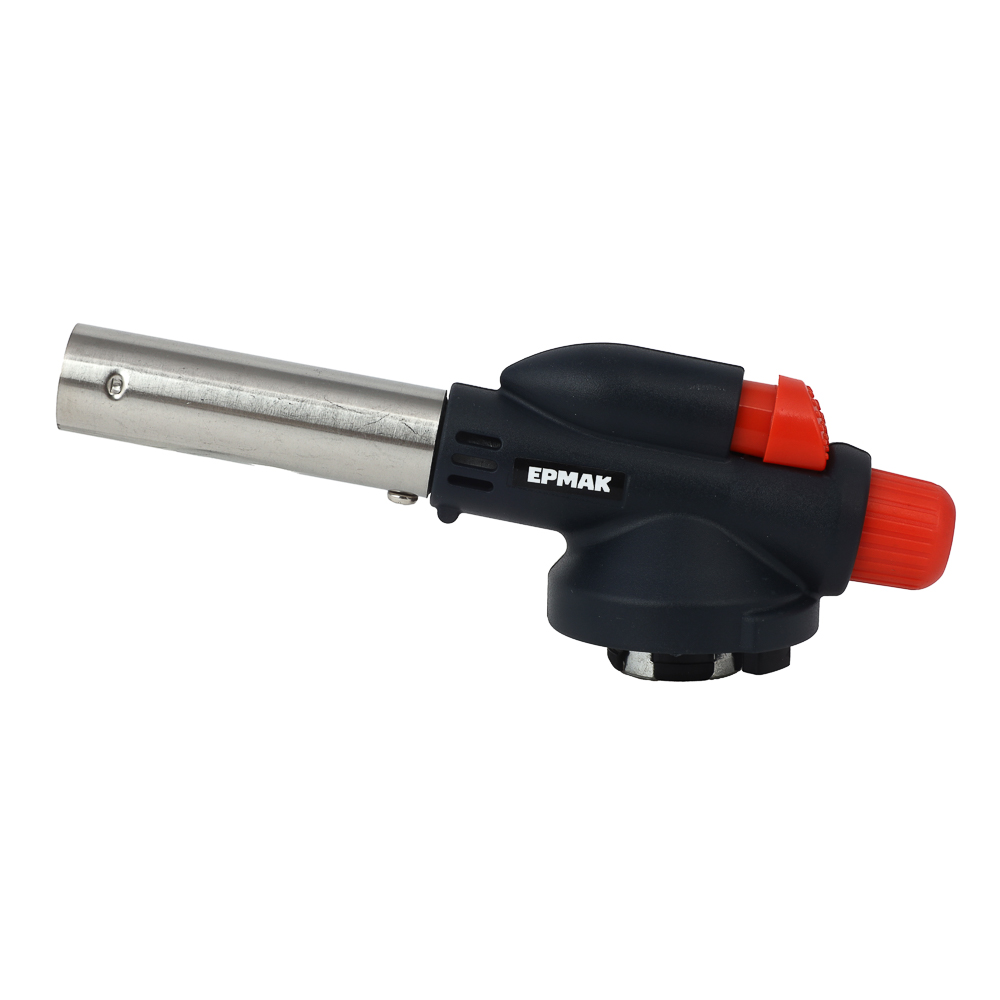 ЕРМАК Горелка газ. с пьезорозжигом, цанговый захват, шир. сопло, пласт., латунь; 15,5х4,5х5см, арт.№ 116-024