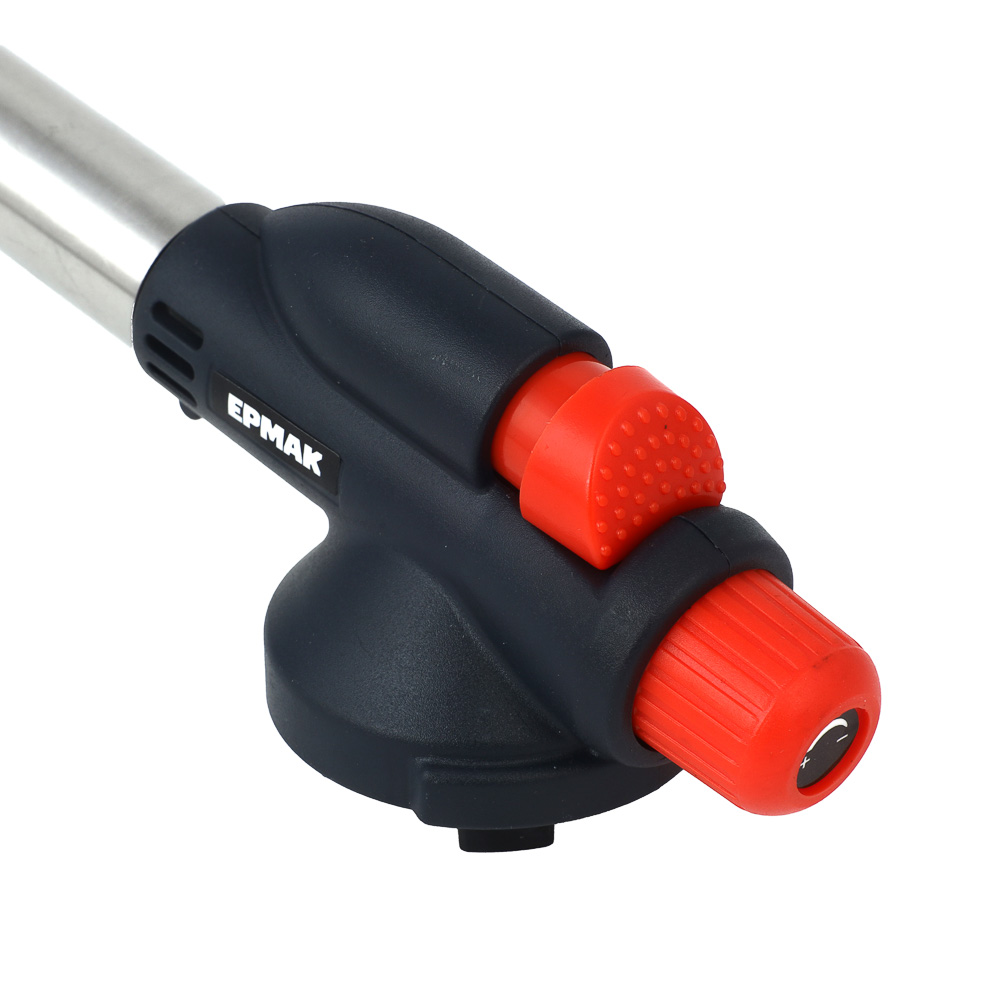 ЕРМАК Горелка газ. с пьезорозжигом, цанговый захват, шир. сопло, пласт., латунь; 15,5х4,5х5см, арт.№ 116-024