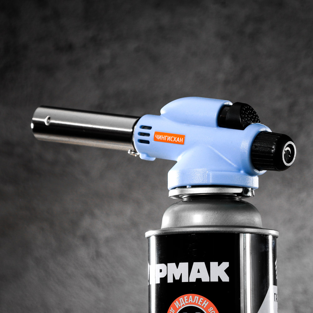 ЕРМАК Горелка газ. с пьезорозжигом, цанговый захват, шир. сопло, пласт., латунь; 15,5х4,5х5см, арт.№ 116-024