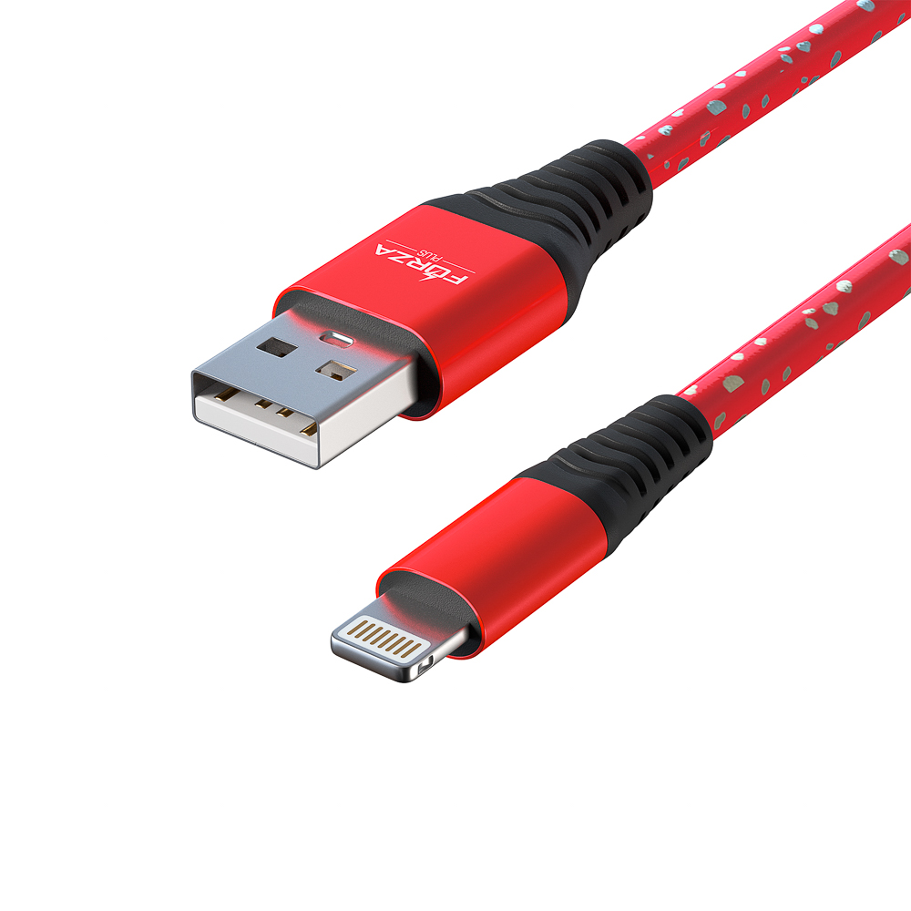 Кабель для зарядки USB(A)-iP FORZA Звёздное небо, 1м, 2А, 4 цвета, пакет, арт.№ 916-225