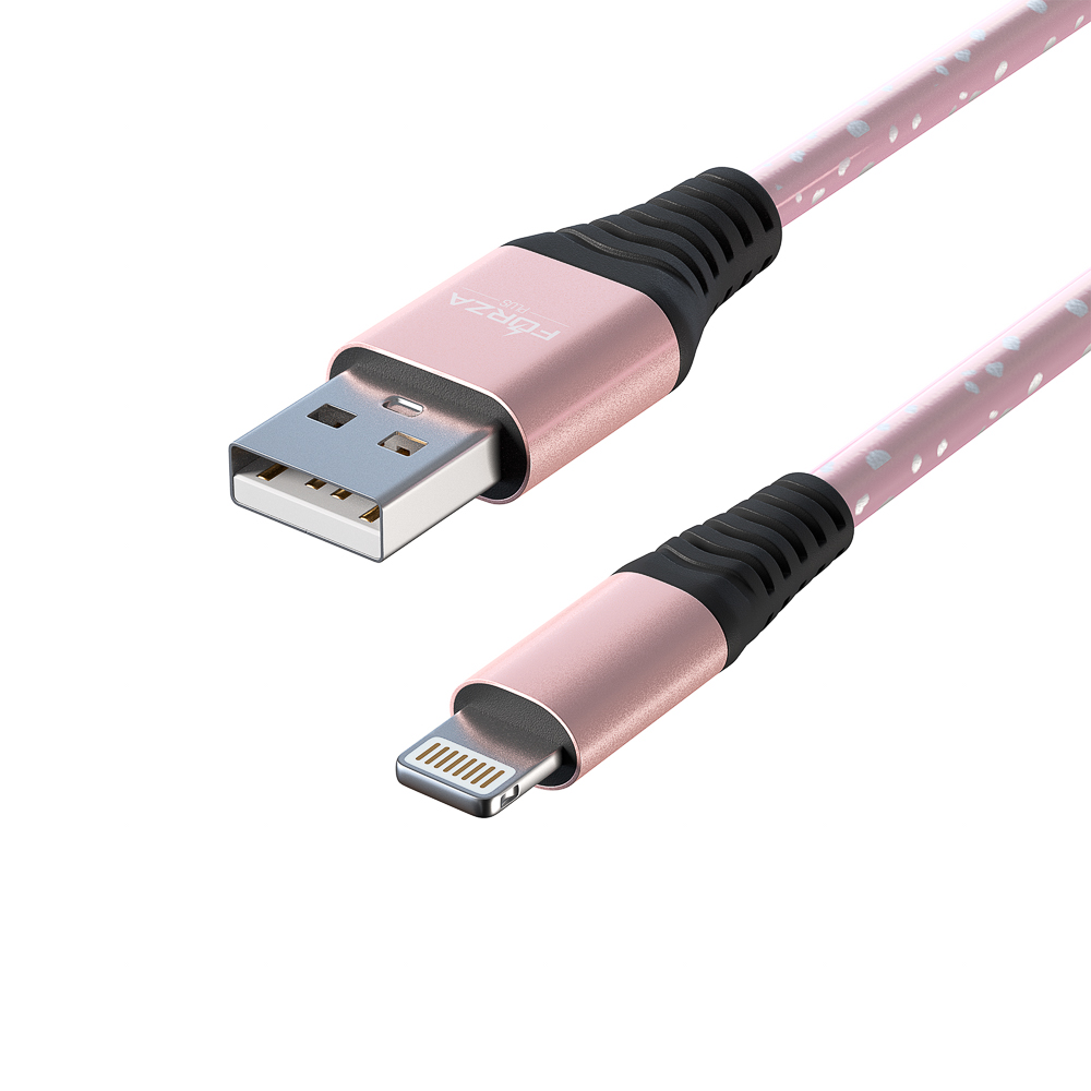 Кабель для зарядки USB(A)-iP FORZA Звёздное небо, 1м, 2А, 4 цвета, пакет, арт.№ 916-225