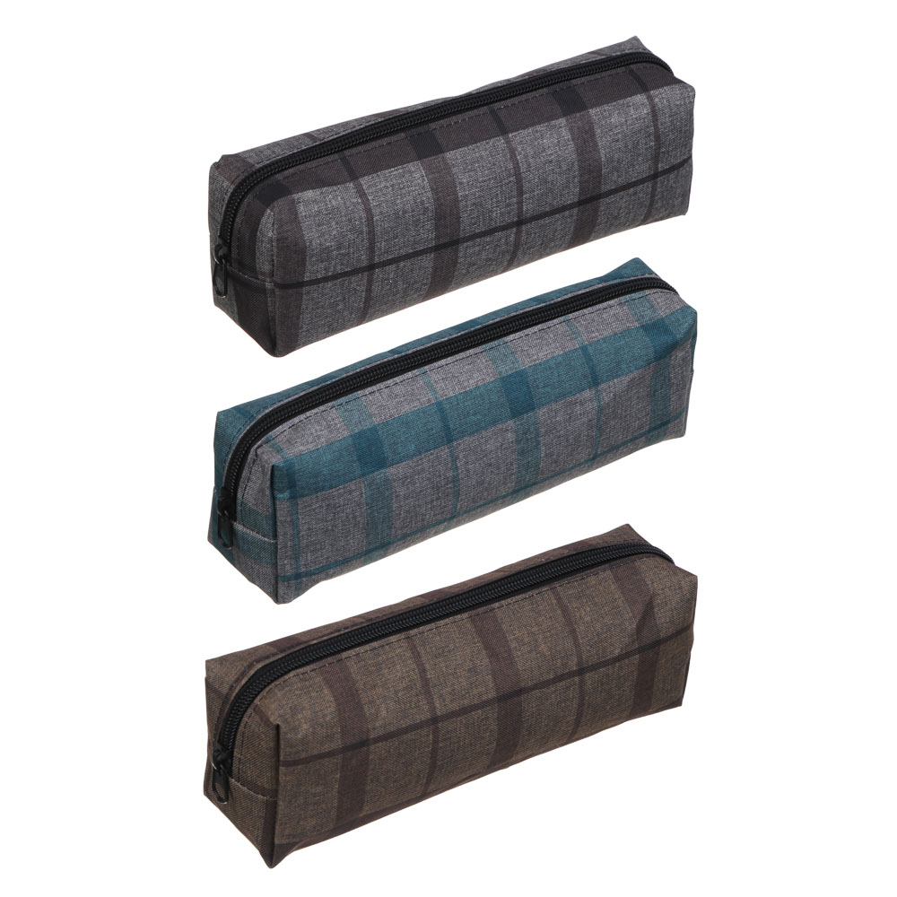 Пенал прямоугольный 20х6,5х4,5см, 1 отд.на молнии, принт "шотландка", 3 дизайна, ПЭ под ткань, арт.№ 541-005