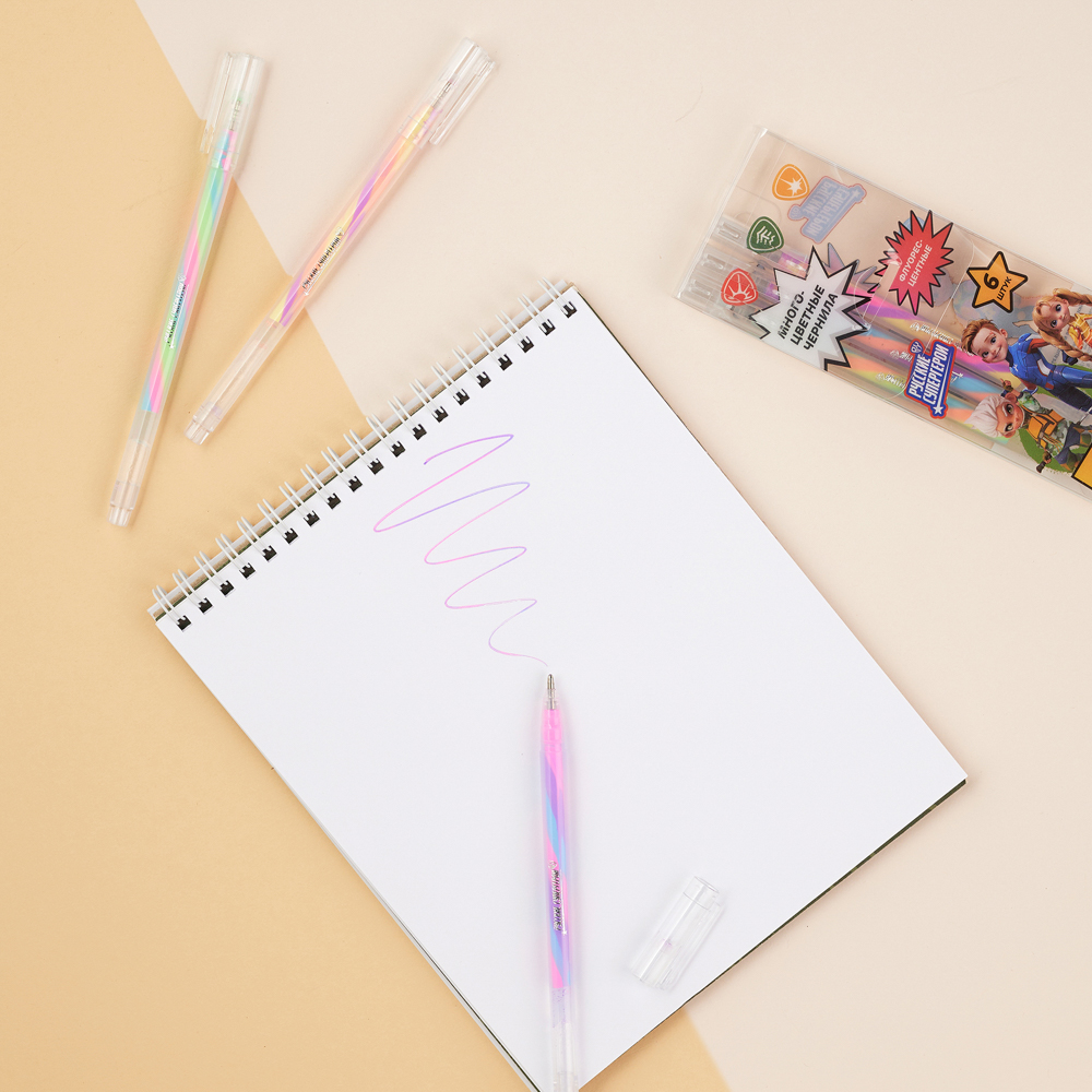 BY Русские Супергерои Набор ручек гелевых, 6шт, многоцв., флуор.чернила, 1,2мм, "Джуниор", ПВХ бокс, арт.№ 627-007