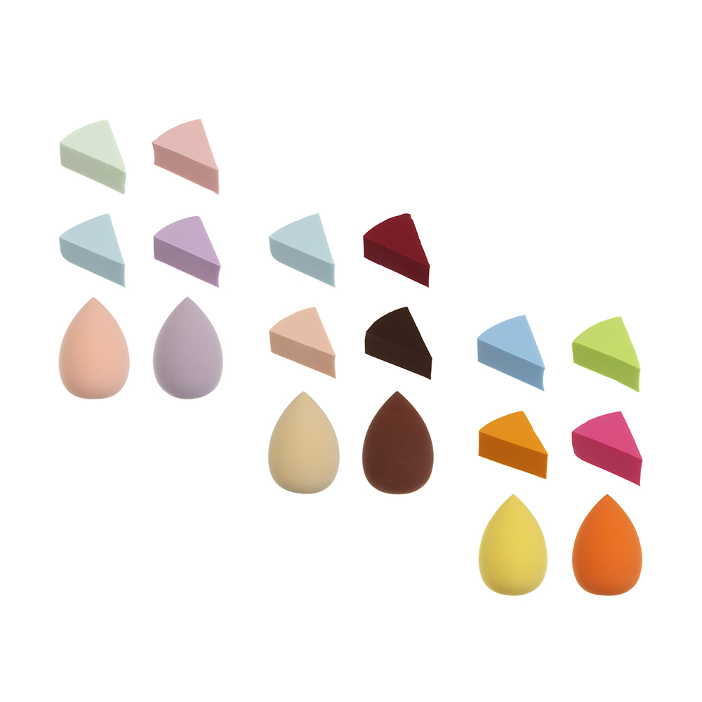 Набор спонжи для макияжа 6 шт тм ЮНИLOOK (блендер 6х4см 2 шт, спонж 4х1,8х3см 4 шт), 3 цвета, арт.№ 357-390