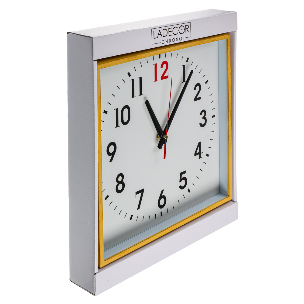 LADECOR CHRONO Часы настенные квадратные, пластик, стекло, 28 см, деревянная отделка, 2 дизайна, арт.№ 581-133