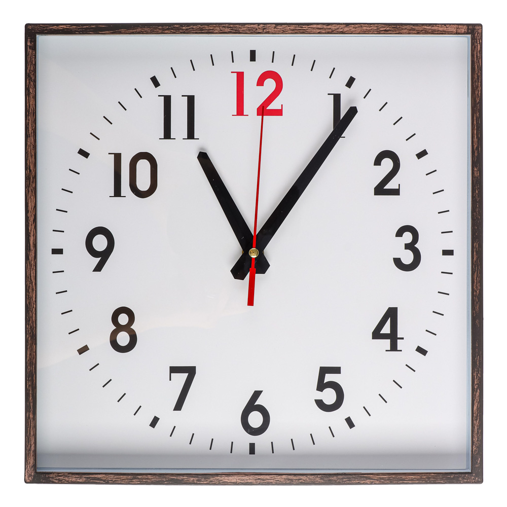 LADECOR CHRONO Часы настенные квадратные, пластик, стекло, 28 см, деревянная отделка, 2 дизайна, арт.№ 581-133
