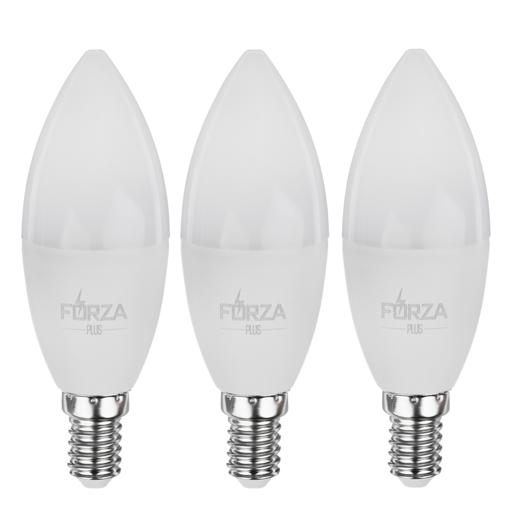 Лампа светодиодная FORZA 2+1шт, C37 9 Вт, E14, 720 Лм, 4000 К, 175-265 В, 1 год гар., арт.№ 925-406