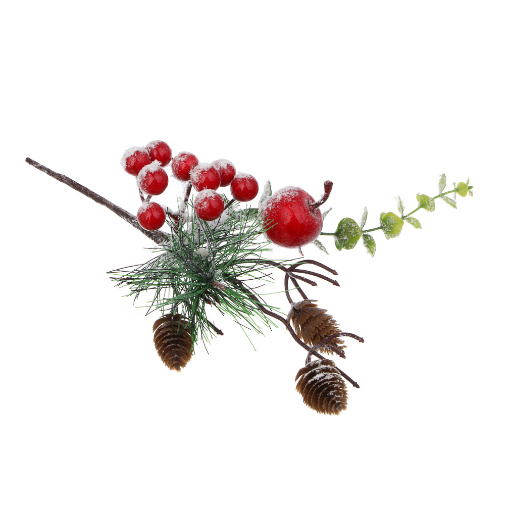 СНОУ БУМ Веточка заснеженная с ягодами 30 см, металл, пластик, арт.№ 353-120