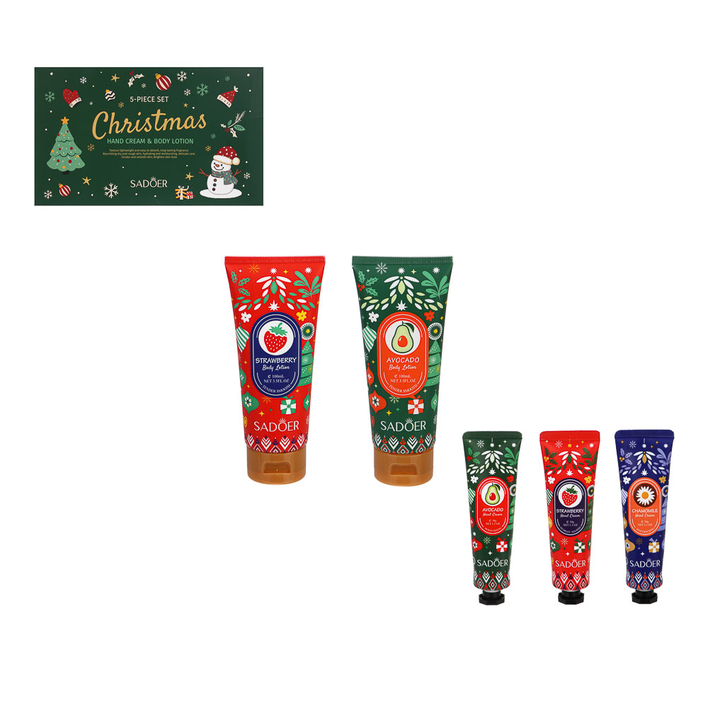 Набор кремов 5 шт (для рук 3шт х 30 гр,  для тела 2 шт х 100мл), тм SADOER Merry Xmas, подар.уп., арт.№ 022-169