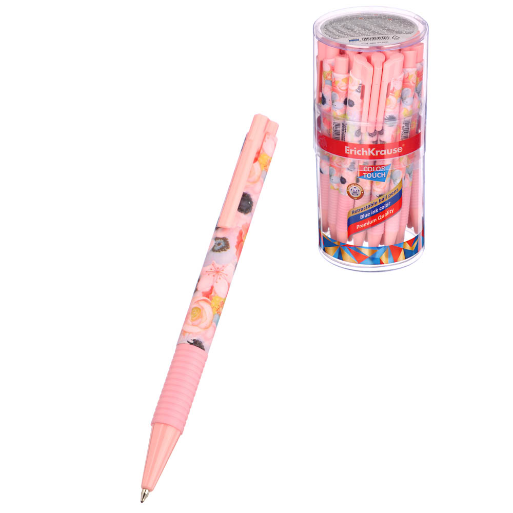 Erich Krause Авторучка шариковая синяя "Колортач Флауэр Коктейл", тонир.корпус с принтом, 50824, арт.№ 626-052