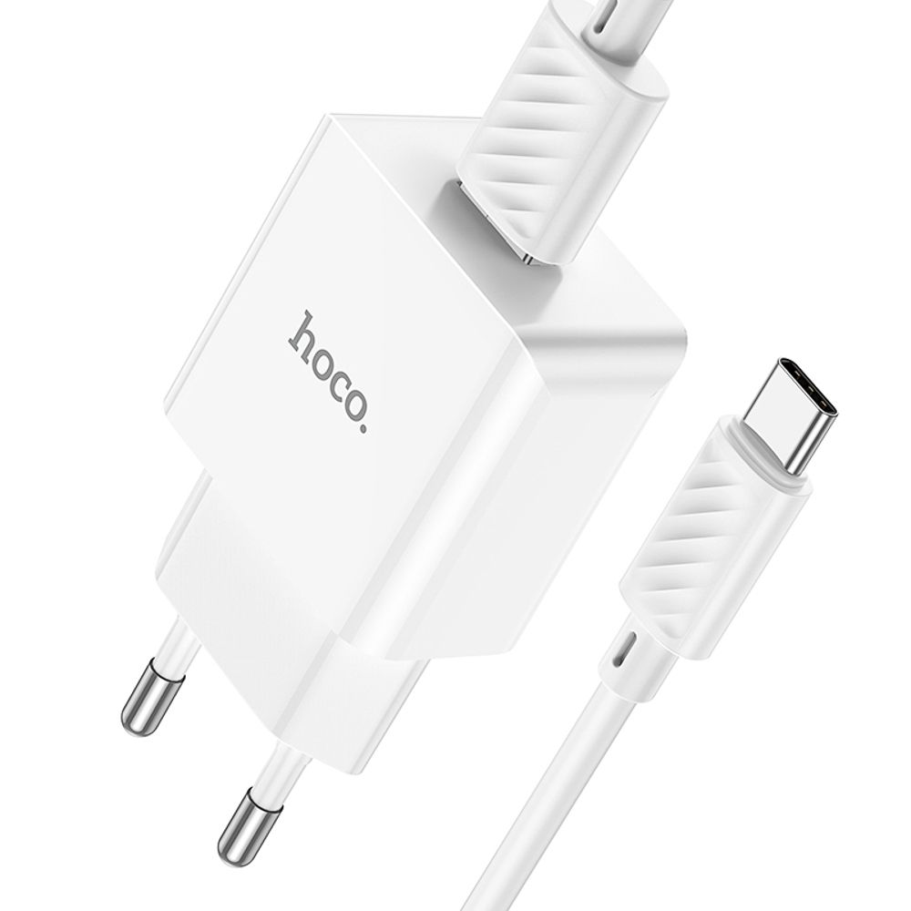 Сетевое зарядное устройство с кабелем hoco. модель C106A, USB-A 10.5Вт, каб Type-C 1м, цвет: белый, арт.№ 916-317