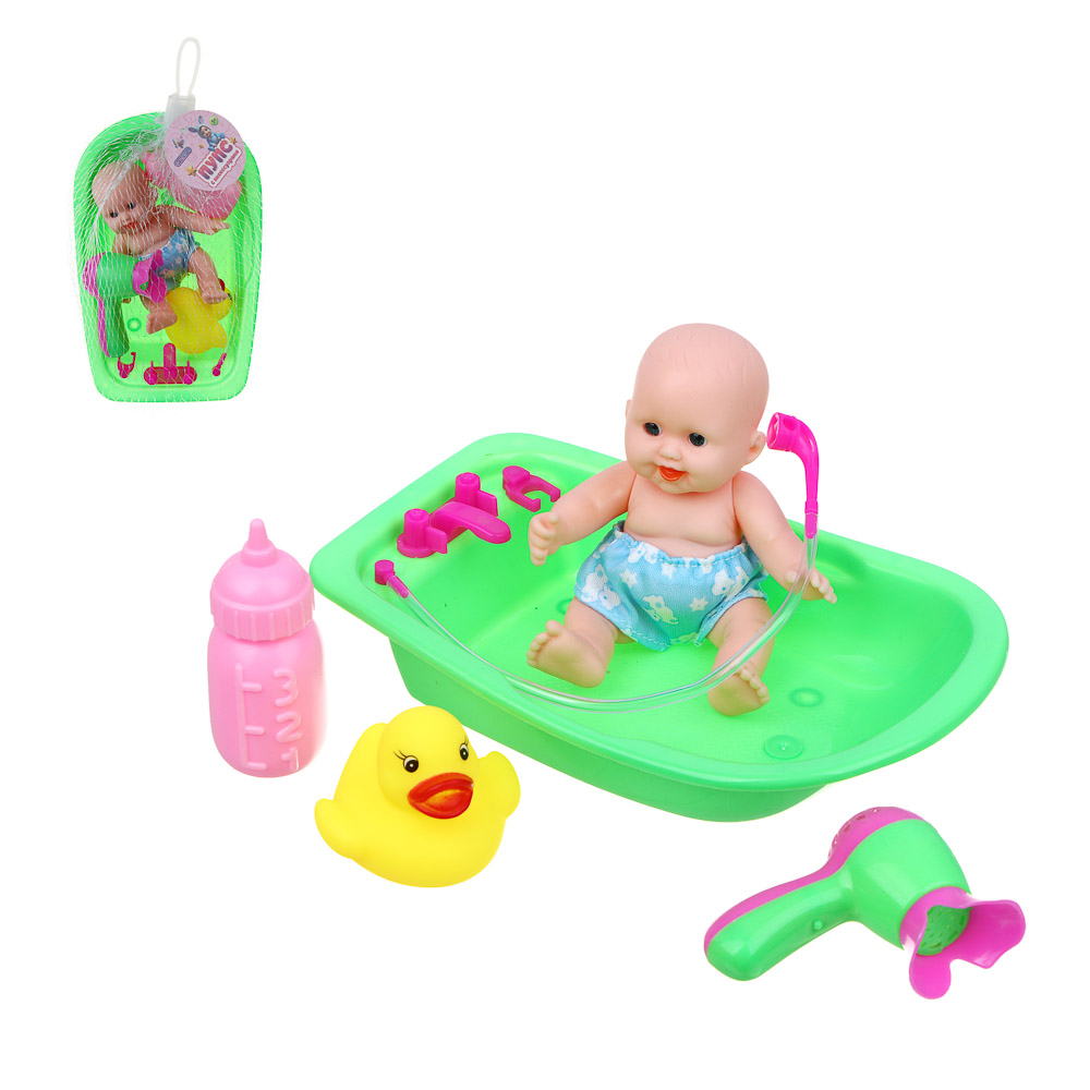 ИГРОЛЕНД Пупс 12 см в ванночке с аксессуарами, PVC, PP, 10х8х16 см, арт.№ 436-148