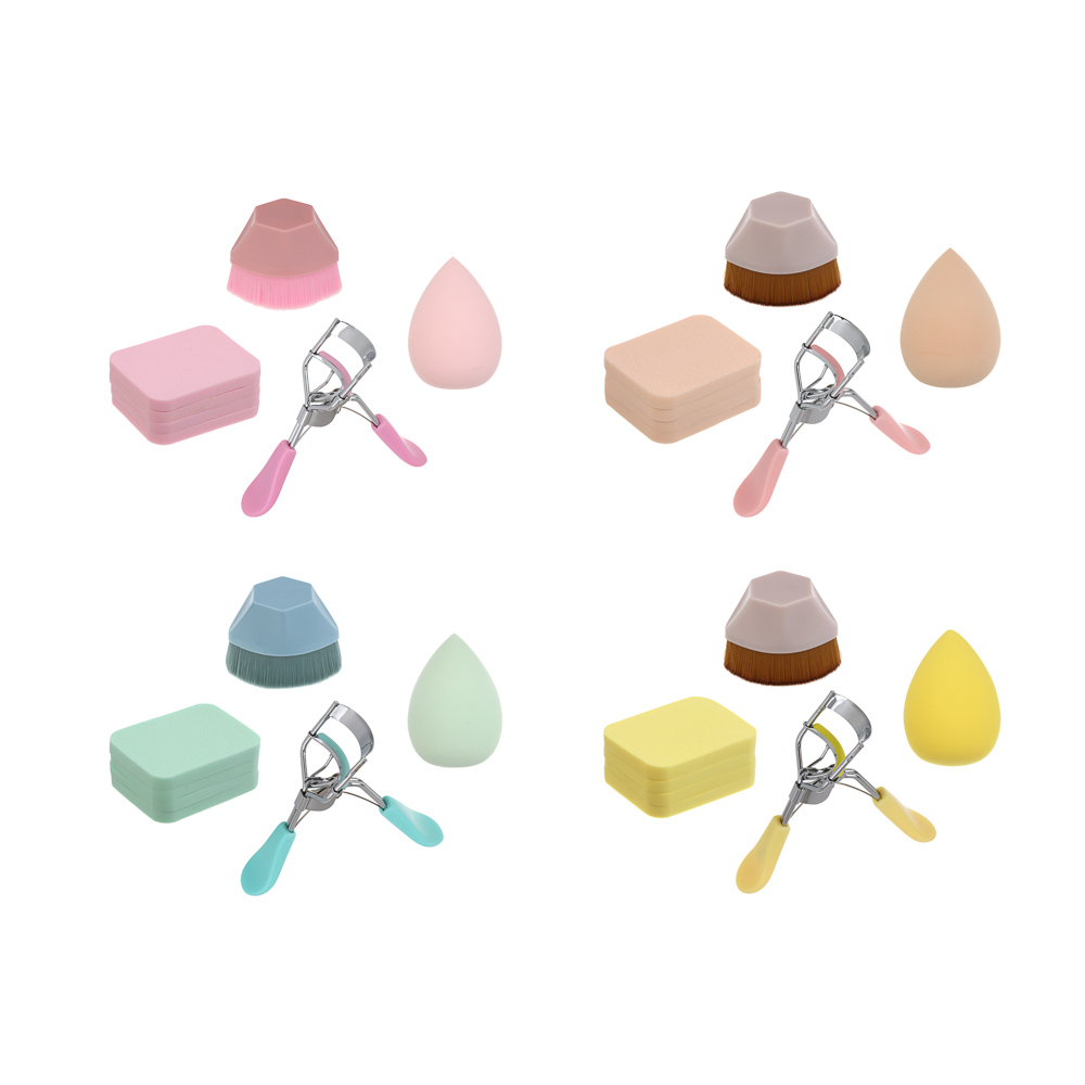 Набор для визажа 7 шт тм ЮНИLOOK (керлер, кисть плоская для тона, спонжи 4шт, блендер 1шт), 4 цвета, арт.№ 357-393