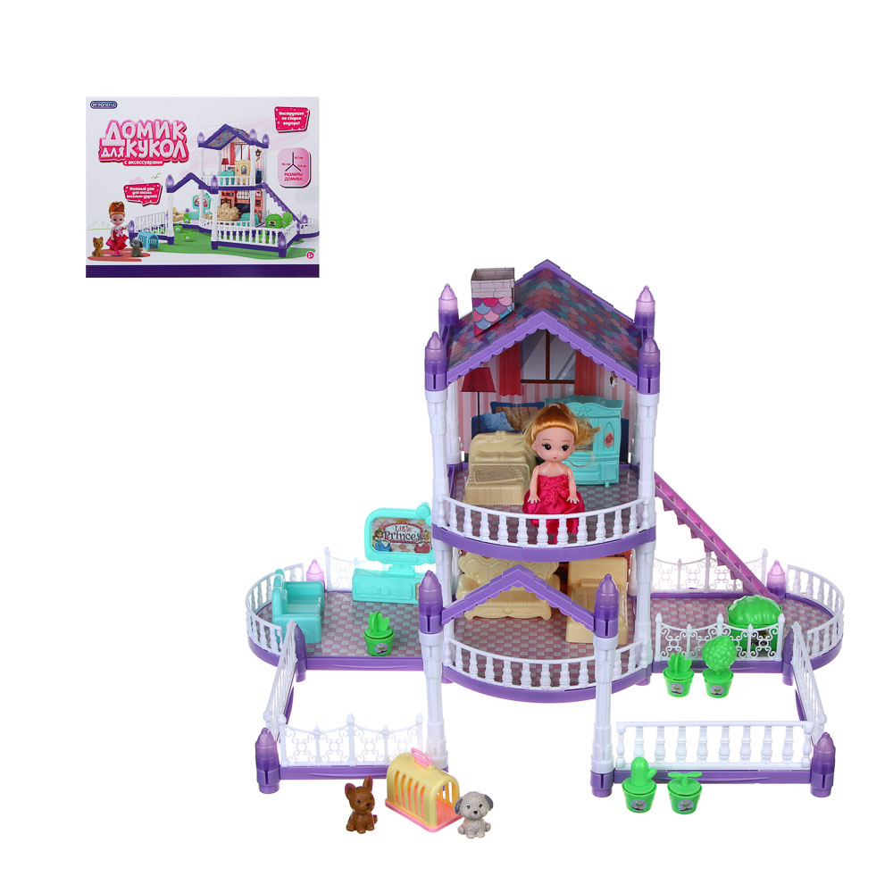 ИГРОЛЕНД Дом для куклы с акс., питомцами и куклой, 113 пред., ABS, PP, полиэстер, 30х8х23 см, арт.№ 278-136