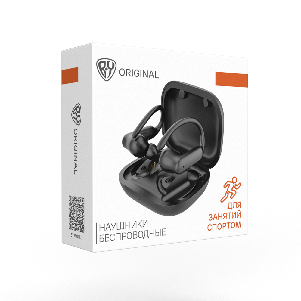 BY Наушники беспроводные TWS SportBuds, внутриканальные, 30/300 мАч, с дужками, BT5.3, чёрный, арт.№ 410-292