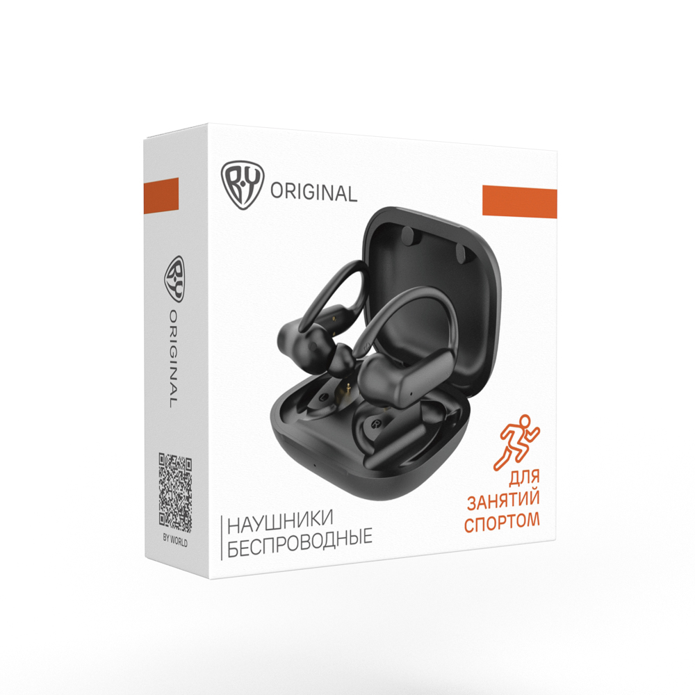 Наушники беспроводные TWS BY SportBuds, внутриканальные, 30/300 мАч, с дужками, BT5.3, чёрный, арт.№ 410-292