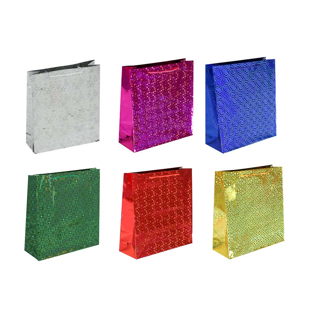 Пакет подарочный бумажный тм СНОУ БУМ 23x27x8 см, фольгированный, 6 цветов, арт.№ 507-452