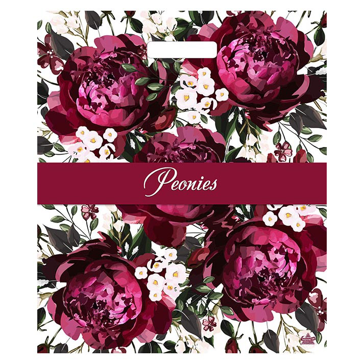 Пакет Бордовые пионы с вырубной ручкой, XL 45x38 см, 60 мкм ПВД, арт.№ 568-171