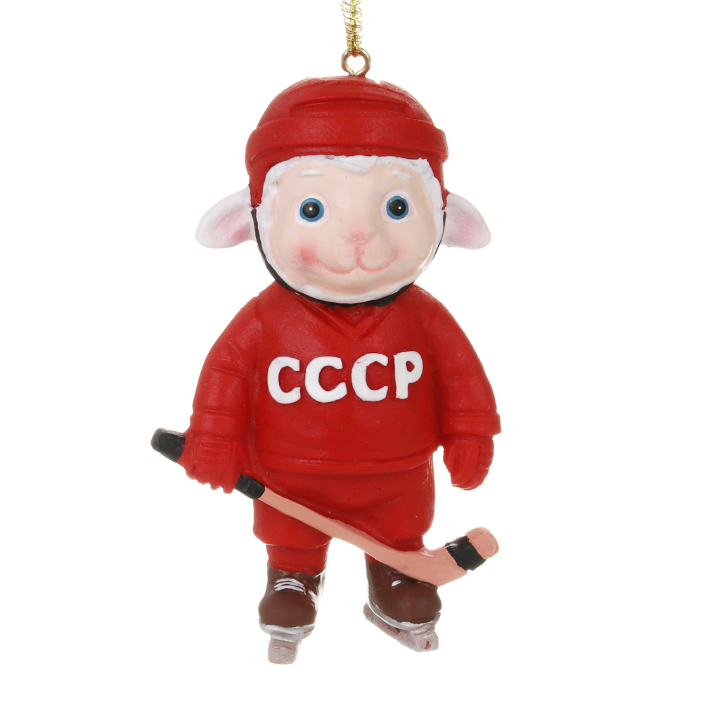 Подвесное украшение "Овечка Хоккеист" тм СНОУ БУМ 9,5 см, полирезин, в коробке, арт.№ 397-584