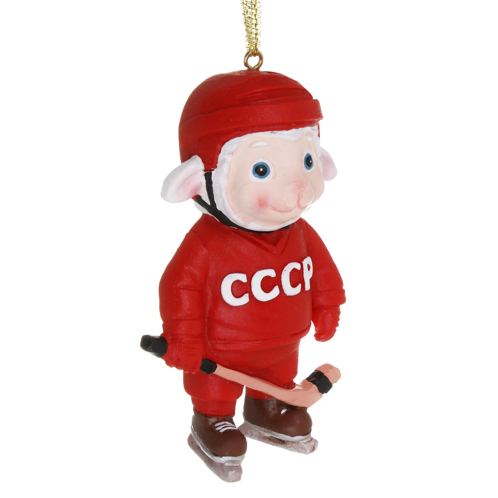 Подвесное украшение "Овечка Хоккеист" тм СНОУ БУМ 9,5 см, полирезин, в коробке, арт.№ 397-584