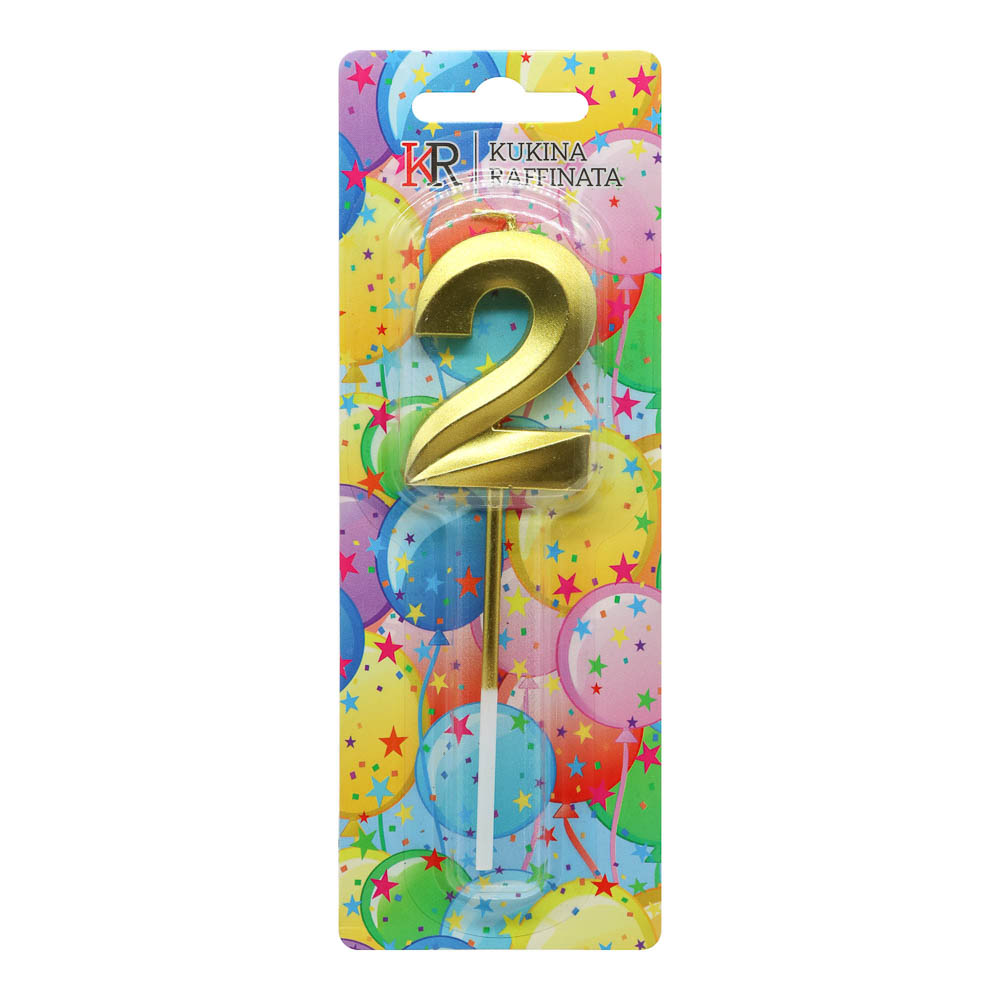Свеча в торт "Грани", цифра 2, 4,8см, золото, арт.№ 506-306