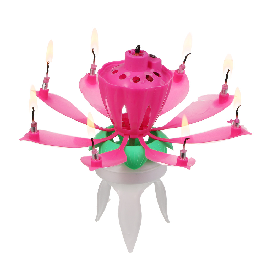 Свеча для торта музыкальная "Тюльпан", крутящаяся, розовая, 14.5x6 см, арт.№ 506-286