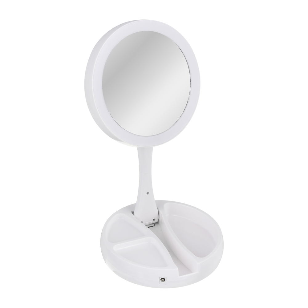 Зеркало складное с LED-подсветкой, x10, USB/4хАА, пластик, стекло, D15,5cм, белое, арт.№ 301-296