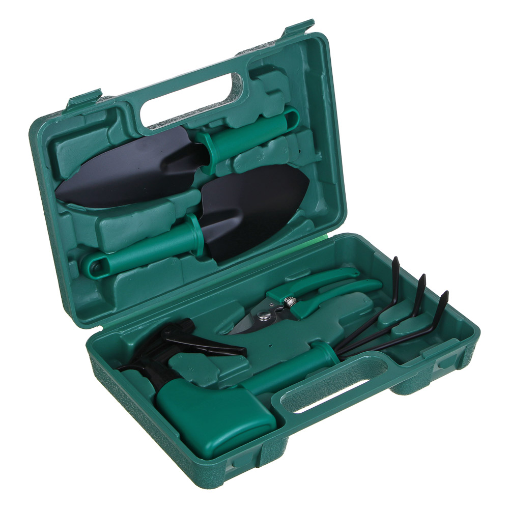 INBLOOM Набор садового инструмента (лопатка 2 шт., рыхлитель, секатор, пульверизатор), чемодан, PP, металл, арт.№ 181-104