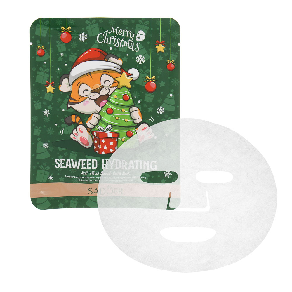 Маска для лица тканевая увлажняющая с морскими водорослями тм SADOER Merry Xmas, 25 гр, арт.№ 022-175