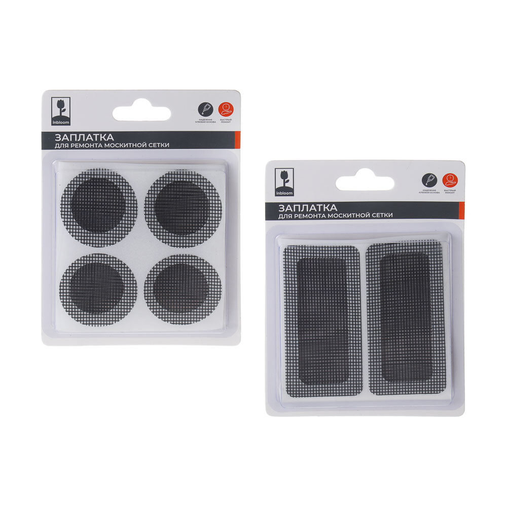 INBLOOM Заплатка для ремонта москитной сетки, 4х8,3см х 4шт / d4см х 8шт, стекловолокно, арт.№ 159-196