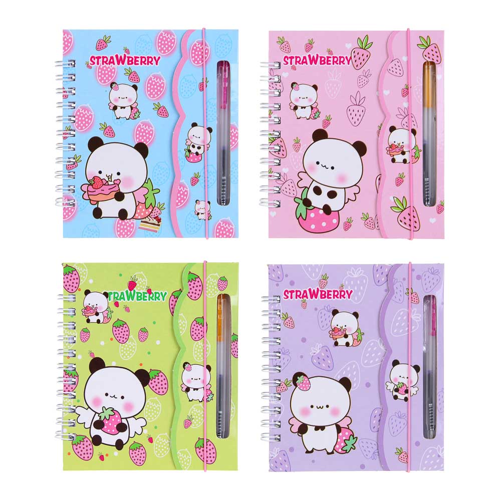 Записная книжка на резинке, с ручкой, на спирали, 11x13см, 50л, 4 дизайна, Клубнички, арт.№ 574-067