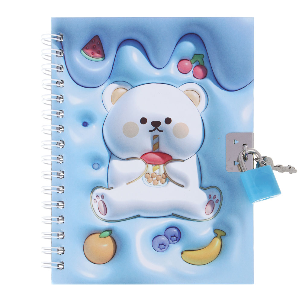 Записная книжка с замком, на спирали, 11x15см, 48 л., 4 дизайна, Кавайи, арт.№ 574-069