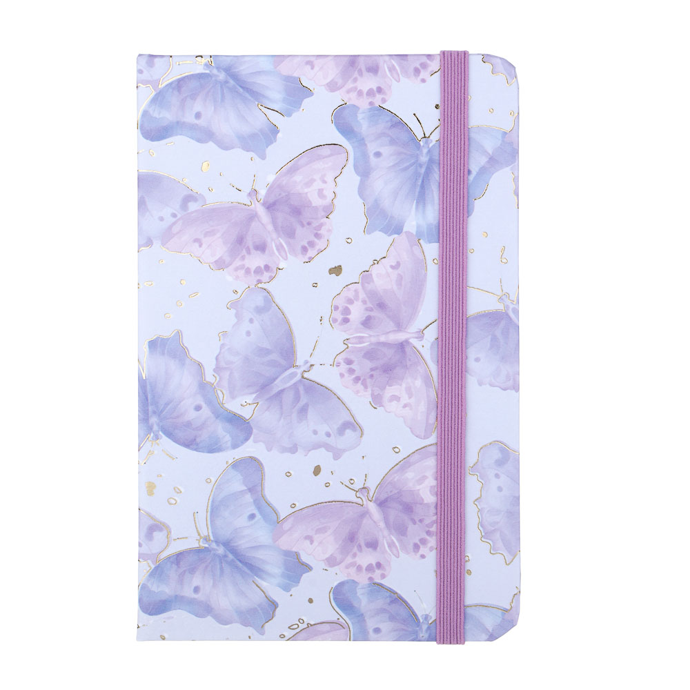 Записная книжка на резинке, А6, 9х14см, 80 л., цветной срез, закладка-лента, Бабочки, 4 дизайна, арт.№ 574-071